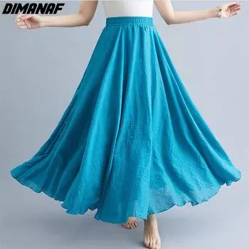 DIMANAF Большие размеры женские льняные юбки женские эластичные базовые модные японские платья 7 цветов 85cm зелёный