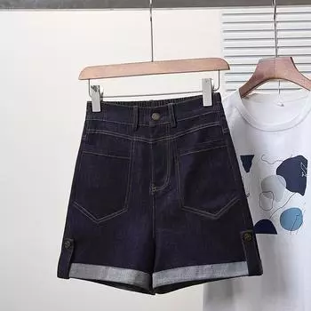 Dimanaf Большие размеры женские шорты брюки летние эластичные свободные джинсы короткие базовые повседневные шаровары с высокой талией 5XL XL темно-синий