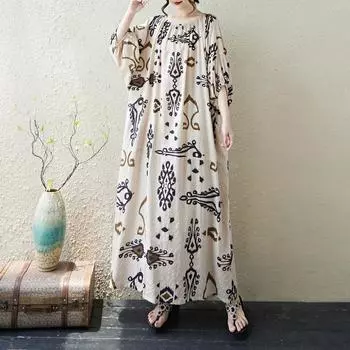Dimanaf Летнее платье больших размеров 2025 года Женское повседневное цветочное платье Базовое принтованное Длинное пляжное Элегантное Свободное платье One Size