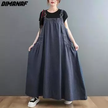 DIMANAF летнее платье больших размеров, модное женское платье без рукавов, элегантный женский длинный жилет, свободное синее джинсовое длинное платье больших размеров L серый