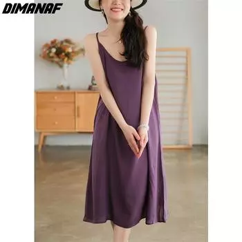 DIMANAF летнее платье больших размеров без рукавов, сексуальный жилет, пляжная однотонная повседневная женская одежда, большое новое платье 2022 года, сарафан