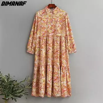 DIMANAF, летнее платье-рубашка больших размеров, женская блузка в цветочную полоску с длинными рукавами, элегантное длинное шифоновое платье, свободная одежда 2022 г.