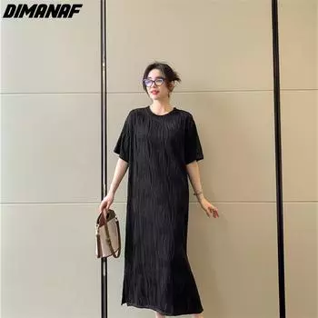 DIMANAF Летнее женское платье Сарафан Черное свободное элегантное женское длинное платье макси