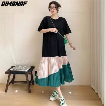 DIMANAF летнее женское пляжное платье сарафан свободное модное женское длинное платье макси плиссированное