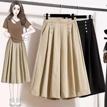 DIMANAF, летние большие размеры 2024, женские брюки трапециевидной формы, юбки, тонкие элегантные винтажные свободные шорты с эластичной резинкой на талии, повседневные