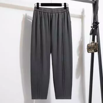 Dimanaf Летние брюки Харлен больших размеров 2025 года с высокой талией, новая женская мода, свободные плиссированные винтажные брюки L серый