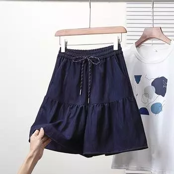 Dimanaf Летние джинсы больших размеров, шорты, женские, базовые, свободные, повседневные, женские, тонкие, синие, брюки 5XL Maxi XL темно-синий