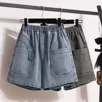 DIMANAF Летние джинсы большого размера, шорты, джинсы, женские базовые брюки, свободные повседневные женские тонкие синие брюки 5XL XL чёрный