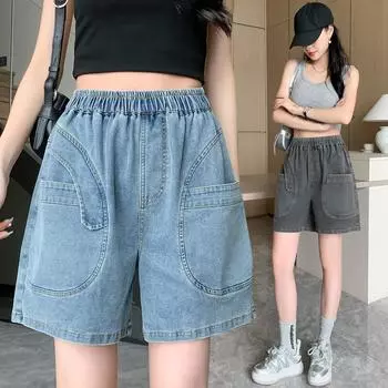 DIMANAF Летние джинсы большого размера, шорты, джинсы, женские базовые брюки, свободные повседневные женские тонкие синие брюки 5XL XL чёрный