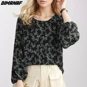 Dimanaf Летние женские рубашки больших размеров с цветочным принтом, элегантные топы, футболки, свободные винтажные повседневные блузки с длинными рукавами, рубашка