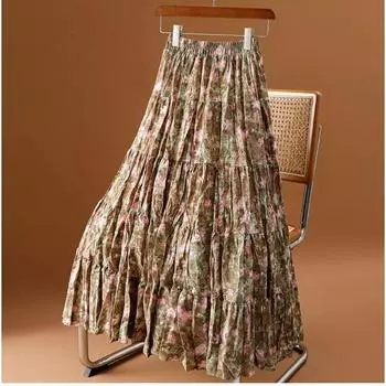 DIMANAF летние женские юбки 2024 с эластичной резинкой на талии, серые винтажные элегантные свободные кружевные юбки с цветочным принтом, фиолетовые, красные юбки