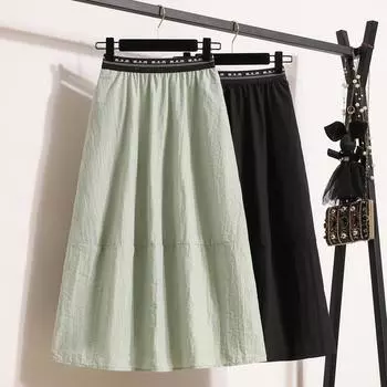 DIMANAF Летние женские юбки больших размеров с эластичной резинкой на талии, повседневная свободная однотонная длинная юбка 2024