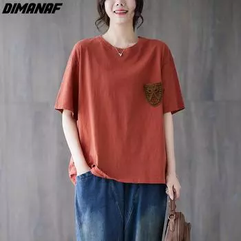 DIMANAF Летняя футболка больших размеров, женская одежда, повседневные женские рубашки, топы больших размеров, футболки-туники с короткими рукавами, хлопковые свободные