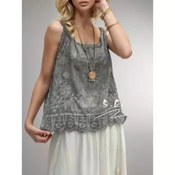 DIMANAF Летняя женская футболка Кружевная футболка без рукавов Базовые модные сексуальные топы Футболки с цветочным принтом Свободные повседневные свободные футболки 13