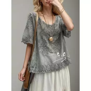 DIMANAF Летняя женская футболка Кружевная футболка без рукавов Базовые модные сексуальные топы Футболки с цветочным принтом Свободные повседневные свободные футболки 7