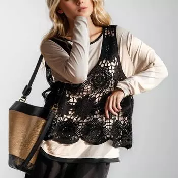 DIMANAF Летняя женская футболка Вязаная футболка без рукавов Базовый жилет с прозрачными отверстиями Модные топы Футболки Повседневные свободные белые футболки