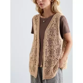 DIMANAF летняя женская вязаная футболка пальто базовый жилет без рукавов модные топы с отверстиями футболки повседневные свободные белые футболки