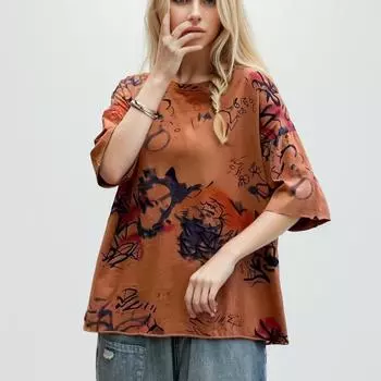 DIMANAF Лето 2024, большие размеры, хлопковая женская футболка, топы, винтажные свободные базовые футболки с принтом, рубашка, блузка, одежда