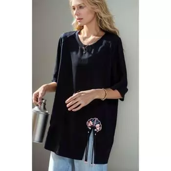 DIMANAF, лето 2024, большие размеры, женская хлопковая футболка в китайском стиле, свободные базовые винтажные футболки с принтом, одежда