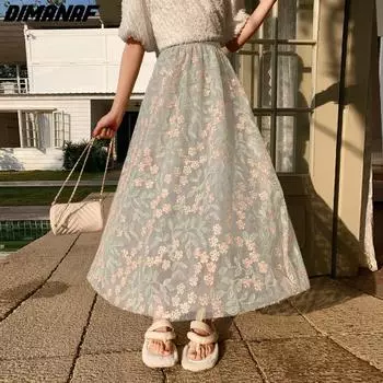 DIMANAF, лето 2024, большие размеры, женские длинные юбки с эластичной резинкой на талии, большие размеры, цветочный дизайн, винтажные элегантные свободные кружевные юбки