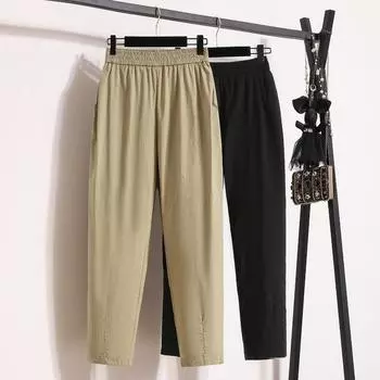 Dimanaf Лето 2024, большие размеры, женские длинные брюки, свободные тонкие шаровары, повседневные однотонные базовые брюки большого размера