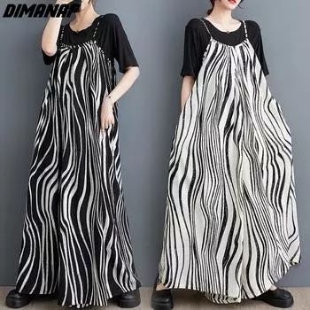 DIMANAF, лето 2024, длинные брюки больших размеров, женские свободные брюки в полоску, широкие брюки, комбинезон, черный без рукавов