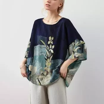 DIMANAF Лето 2024 Плюс Размер Женская Футболка Свободный Модный Принт Новая Блузка Оверсайз Короткие Рукава Топы Футболки Повседневный