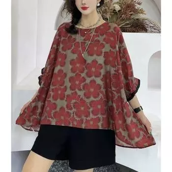 DIMANAF, лето 2024, женская футболка больших размеров, топы «летучая мышь», винтажные свободные базовые футболки с принтом, блузка, одежда 05