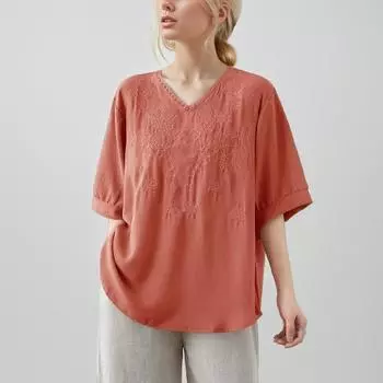 Dimanaf Лето 2024, женская футболка больших размеров, свободные однотонные цветочные новые топы с v-образным вырезом и короткими рукавами, повседневные футболки