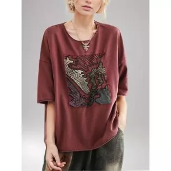 DIMANAF, лето 2024, женская хлопковая футболка больших размеров, топы с винтажным принтом, свободные базовые футболки, футболка, одежда 03