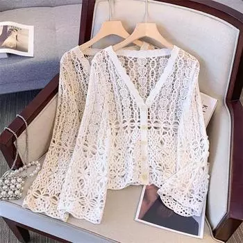 Dimanaf Лето 2024, женская кружевная футболка с основными пуговицами, короткие топы, кружевные футболки с цветочным принтом, повседневные свободные белые футболки