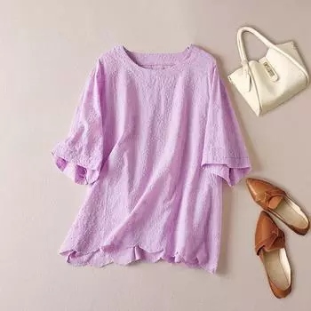 Dimanaf Лето 2024, женская свободная футболка больших размеров, новые однотонные стильные повседневные топы с короткими рукавами и цветочным принтом больших размеров, футболки