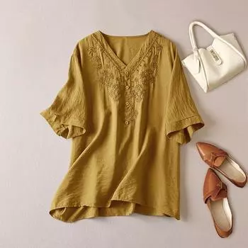 Dimanaf Лето 2024, женская свободная футболка больших размеров, новые однотонные повседневные топы с короткими рукавами и цветочным принтом большого размера, футболки