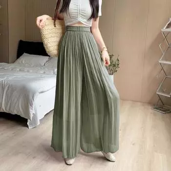 Dimanaf Лето 2024, женские длинные брюки больших размеров, свободные широкие брюки, повседневные однотонные брюки с высокой талией, большой размер