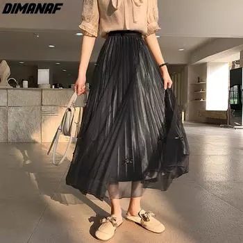 DIMANAF, лето 2024, женские длинные юбки больших размеров с эластичной резинкой на талии, большие размеры с бантом, женские элегантные свободные кружевные юбки