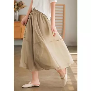 Dimanaf Лето 2024, женские длинные юбки с эластичной резинкой на талии, винтажные элегантные сетчатые белые свободные кружевные юбки с цветочным принтом 766