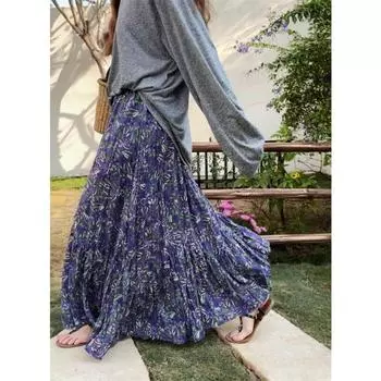 DIMANAF, лето 2024, женские длинные юбки с эластичной резинкой на талии, большие размеры, цветочный дизайн, винтажные элегантные свободные кружевные фиолетовые юбки