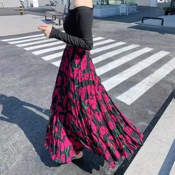 DIMANAF, лето 2024, женские длинные юбки с эластичной резинкой на талии и цветочным принтом, винтажные элегантные свободные фиолетовые, красные юбки