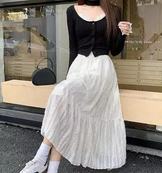 DIMANAF, лето 2024, женские длинные юбки с эластичной резинкой на талии, винтажные элегантные белые свободные кружевные юбки с цветочным принтом 764