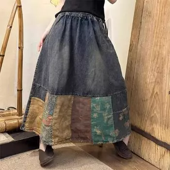 DIMANAF, лето 2024, женские льняные юбки с эластичной резинкой на талии и цветочным принтом, элегантные винтажные свободные юбки 14
