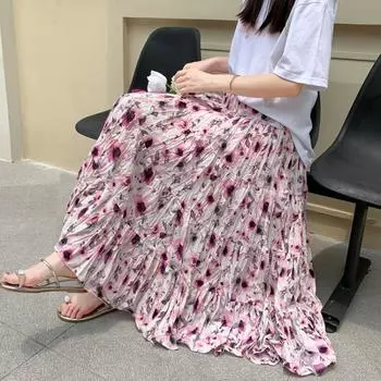 DIMANAF, лето 2024, женские шифоновые юбки с эластичной резинкой на талии и цветочным принтом, элегантные винтажные свободные юбки