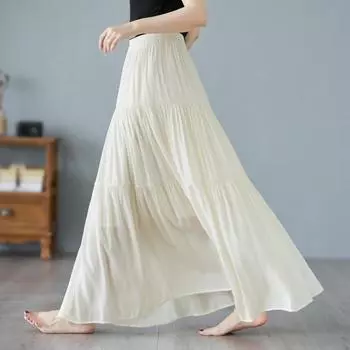 DIMANAF, лето 2024, женские юбки больших размеров, однотонные элегантные винтажные свободные плиссированные юбки с эластичной резинкой на талии, праздничные M чёрный