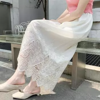 Dimanaf Лето 2024, женские юбки с эластичной резинкой на талии, кружевные элегантные винтажные свободные юбки