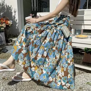 DIMANAF, лето 2024, женские юбки с принтом, элегантные винтажные свободные юбки с эластичной резинкой на талии и цветочным принтом