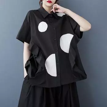 Dimanaf Лето 2025 Блузка больших размеров с короткими рукавами Футболка оверсайз с принтом Женские свободные топы Футболки Новая рубашка One Size чёрный