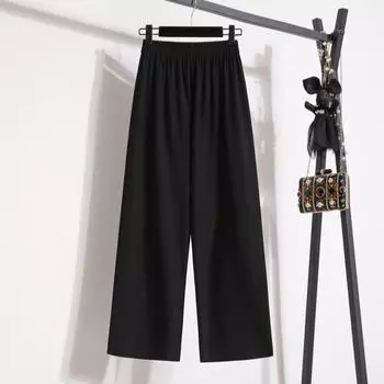 Dimanaf Лето 2025 года, женские свободные брюки больших размеров с высокой талией, повседневные брюки с широкими штанинами L чёрный