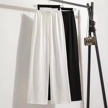 Dimanaf Лето 2025 Женские брюки больших размеров с высокой талией Базовые эластичные брюки Свободные женские повседневные брюки Длинные брюки L белый