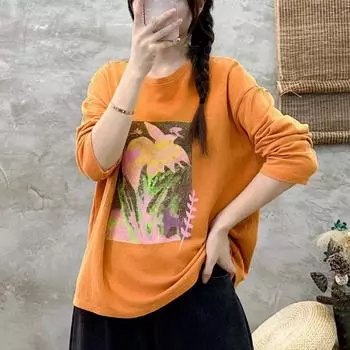 DIMANAF New 2024 Women Hoodies & Sweatshirts Full Sleeve Printing O-Neck Autumn Basic Tops T-Shirt New Pullover