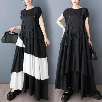 DIMANAF New 2025 Women Plus Size Spring Summer Dress Vintage Casual Sleeveless Oversized Basic Loose Belt Dress One Size чёрный