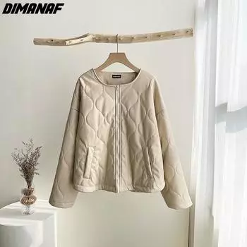 DIMANAF Новая зимняя теплая куртка больших размеров из искусственной кожи, женские клетчатые пальто, повседневная осенняя свободная короткая куртка на пуговицах ONE SIZE чёрный